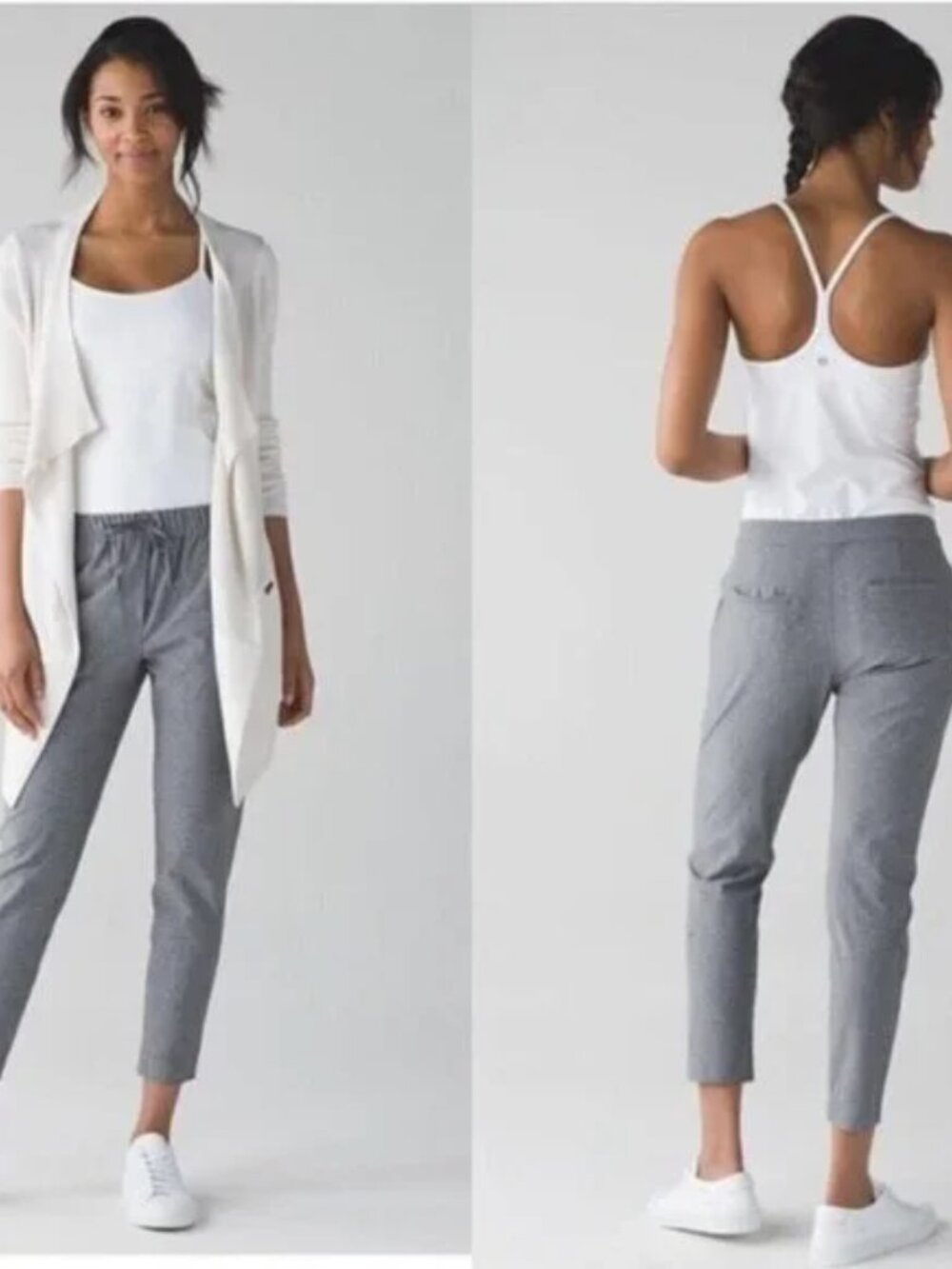 LULULEMON Jet Crop Slim Pants Womens‎ 8 Gray Knit Jogger Elastic Waist Pockets
